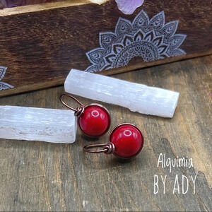 Brass chunky acrylic red bubbles drops earrings/colorful handmade/fall vibes